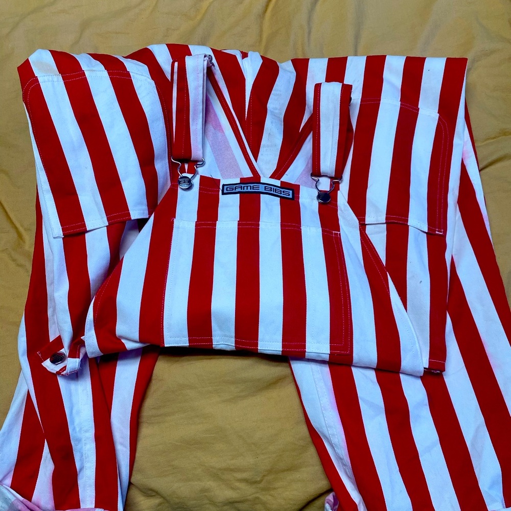 Game Bibs Overalls Red and White Small